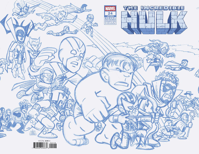 INCREDIBLE HULK #24 CHRIS GIARRUSSO MARVEL UNIVERSE CONNECTING BLUE LINE SKETCH WRAP VARIANT E