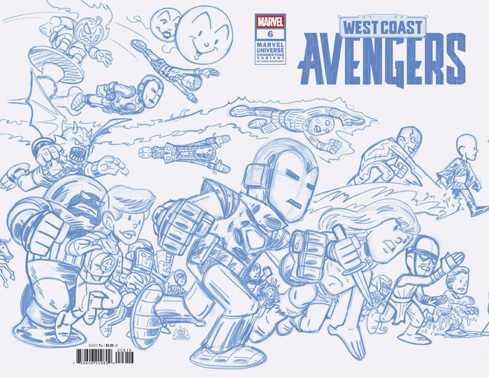 WEST COAST AVENGERS #6 CHRIS GIARRUSSO MARVEL UNIVERSE CONNECTING BLUE LINE SKETCH WRAP VARIANT F