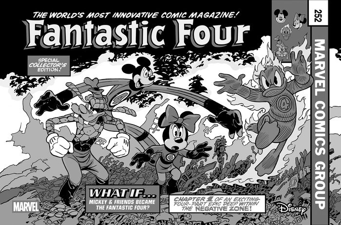 FANTASTIC FOUR #4 ANDREA FRECCERO BLACK AND WHITE DISNEY WHAT IF? FANTASTIC FOUR HOMAGE VARIANT