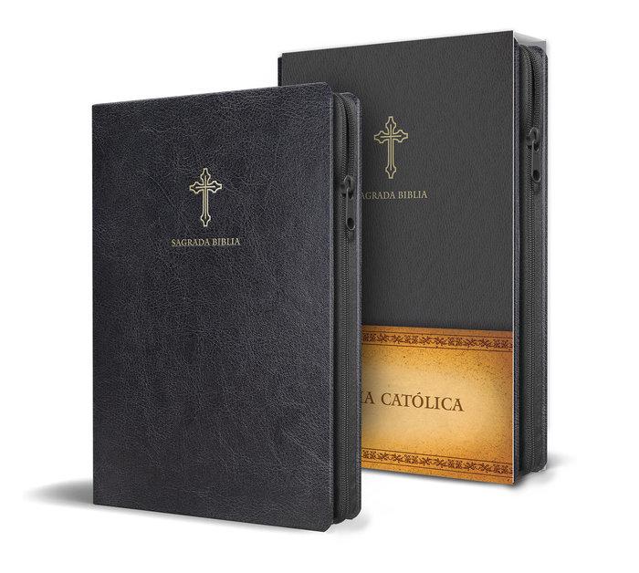 Biblia Católica en español. Símil piel negro, con cremallera, tamaño compacto / Catholic Bible. Spanish-Language, Leathersoft, Black, Zipper Compact