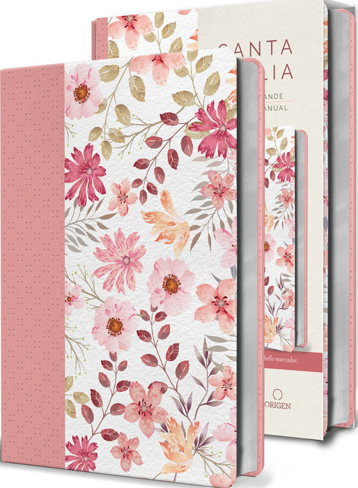 Biblia Reina Valera 1960 letra grande. Piel rosada con flores, tamaño manual / Spanish Bible RVR 1960 Large Print. Imitation Pink Leather With Flowers