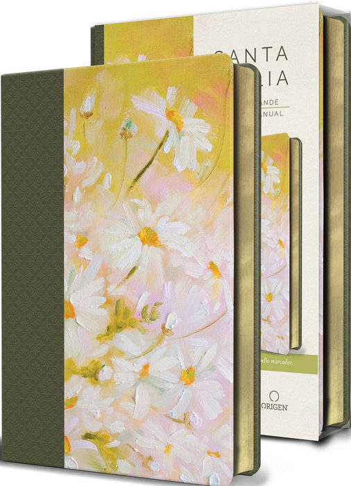 Biblia Reina Valera 1960 letra grande. Piel verde con flores, tamaño manual / Spanish Bible RVR 1960 Large Print. Imitation Green Leather With Flowers