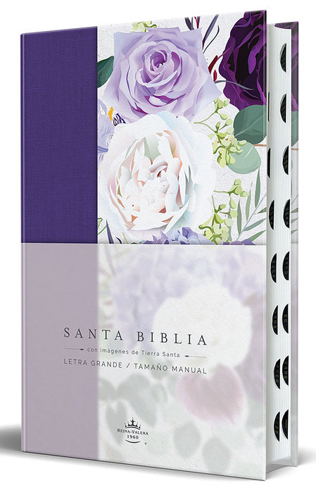 Biblia RVR1960 Tapa dura y tela morada con flores tamaño manual con índice / Spanish Bible RVR 1960, Hardcover, Purple Cloth with Flowers, Handy Size