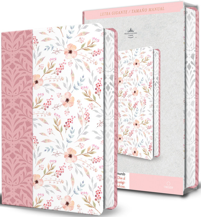 Biblia RVR 1960 Letra gigante, símil piel rosada con flores (Edición cantos pintados / Spanish Bible RVR 1960 Giant Print Handy Size Leathersoft Pink floral