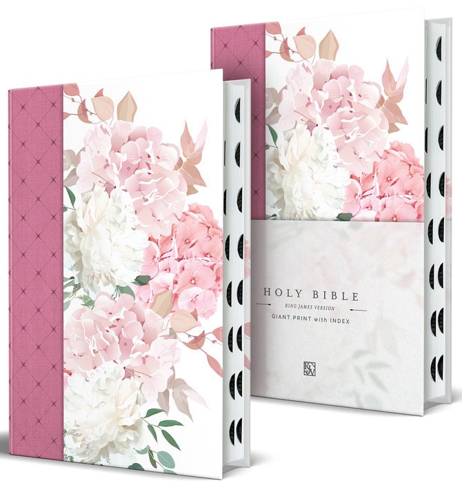 KJV Holy Bible, Giant Print Large Format, Hardcover pink floral design with cloth with Ribbon Marker, Red Letter, and Thumb Index