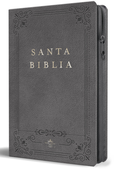 Biblia RVR 1960 letra grande tamaño manual, Piel gris con cremallera e índice / Spanish Bible RVR 1960 Handy Size Large Print Gray Leathersoft with Zipper