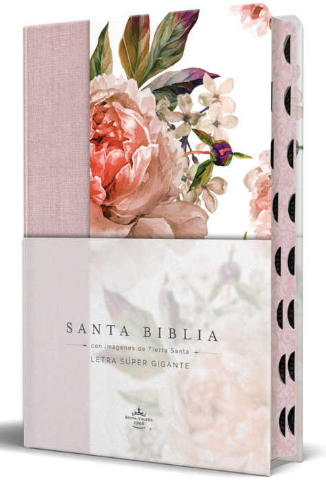 Biblia Reina Valera Revisada 1960 letra súper gigante, tapa dura con tela y flores rosada, cantos pintados e índice/ Spanish Bible RVR 1960 Super Giant Print