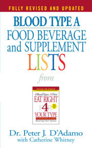 Blood Type A  Food, Beverage and Supplement Lists 