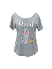 ELEPHANT & PIGGIE Read (Gray) Women's Relaxed Fit T-Shirt X-Small 