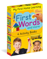 Book cover for First Words and More: 4 Activity Book Boxed Set with Stickers