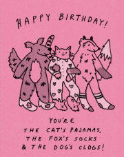 Humor Us Greeting Cards: Birthday - Happy Birthday! You're the Cat's Pajamas, the Fox's Socks & the Dog's Clogs! (Pack of 6) 
