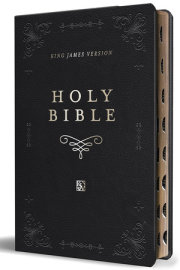 KJV Holy Bible, Giant Print Thinline Large format, Black Premium Imitation Leather with Ribbon Marker, Red Letter, and Thumb Index 