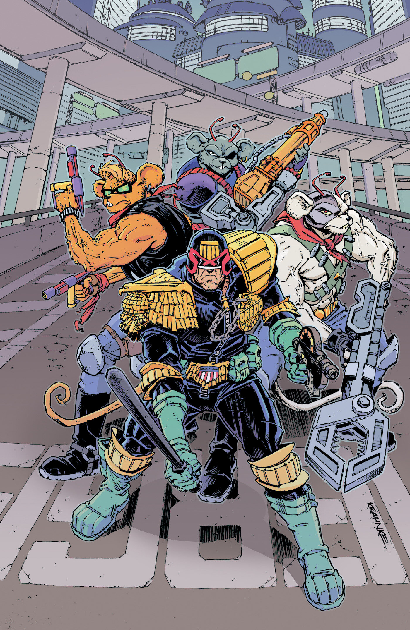 Judge Dredd/Biker Mice From Mars #2 Cover E Andrew Krahnke Full Art 1:20 Variant