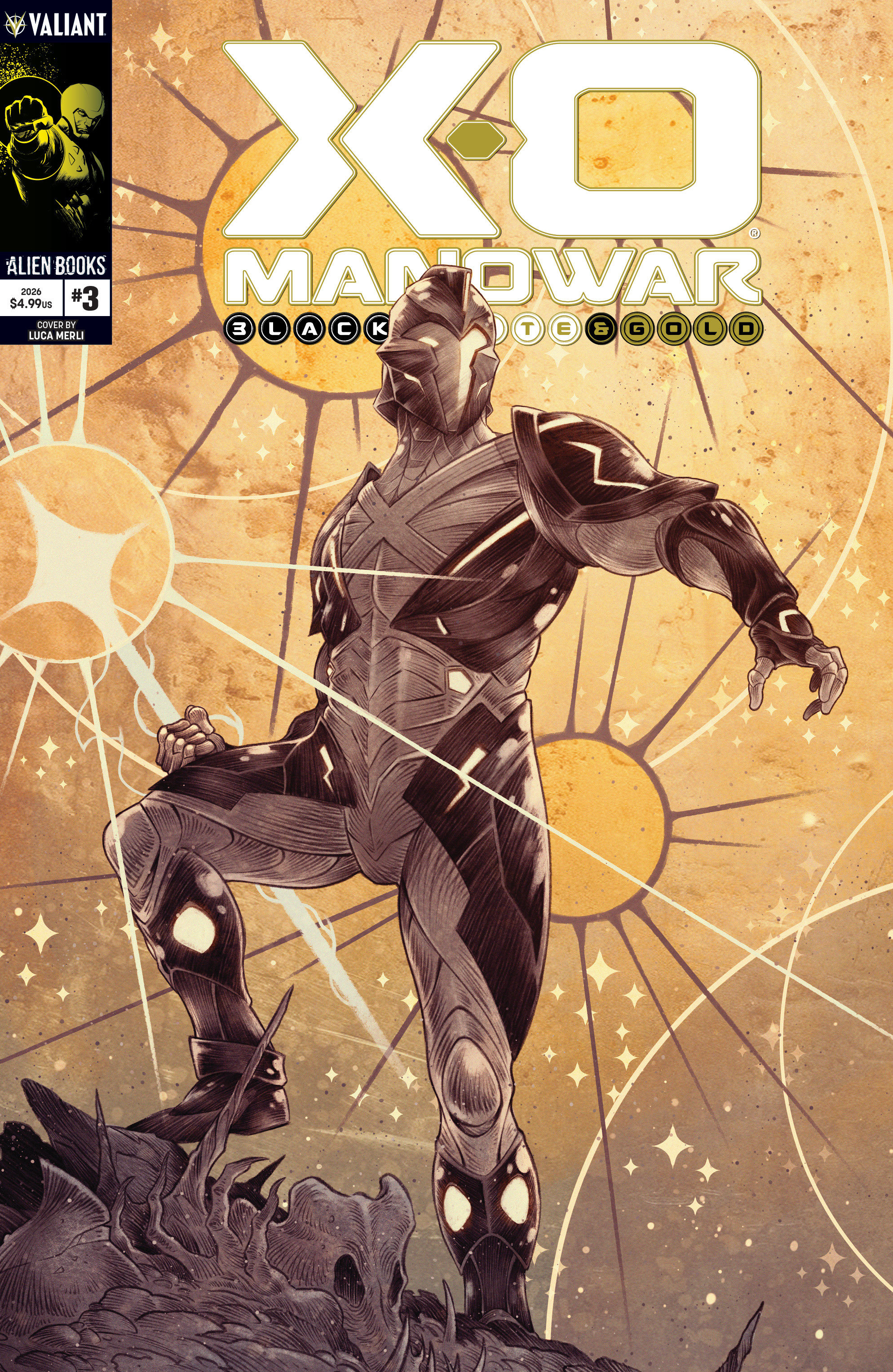 X O Manowar: Black, White & Gold #3 Cover A (Merli)