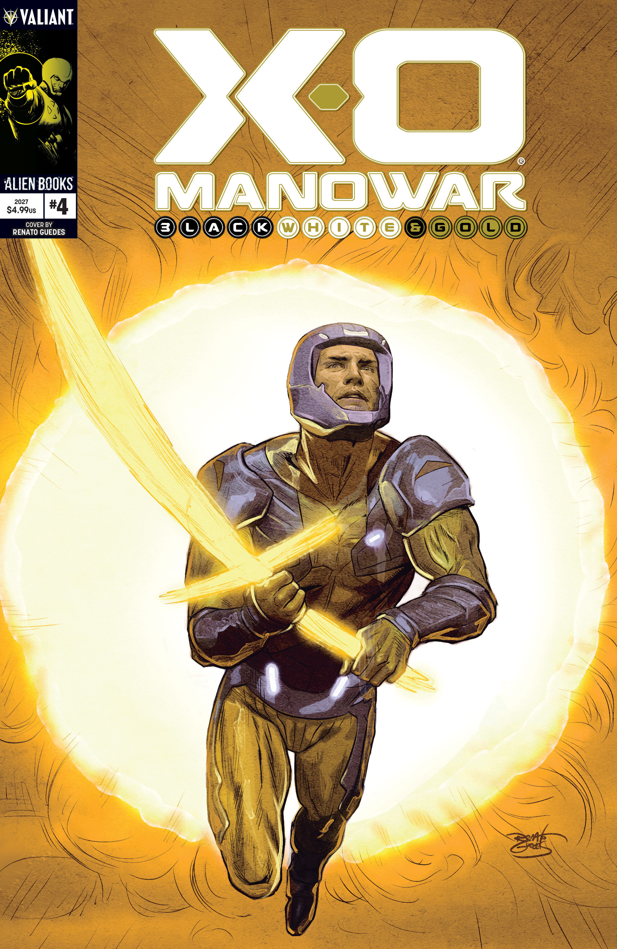 X O Manowar: Black, White & Gold #4 Cover A (Guedes)