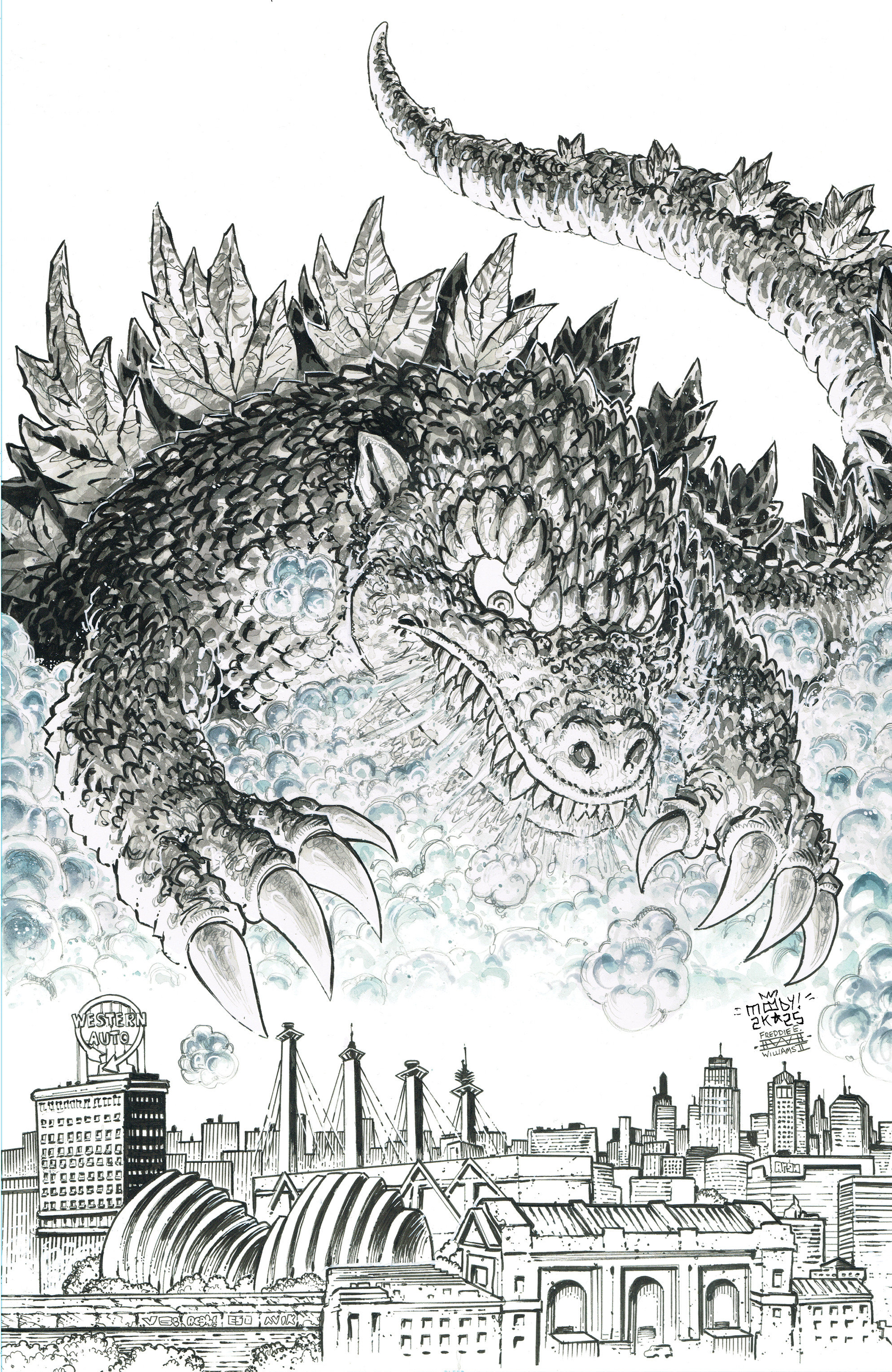 Godzilla Vs. America: Kansas City Variant RI (50) (Moody & Williams II B&W Full Art)